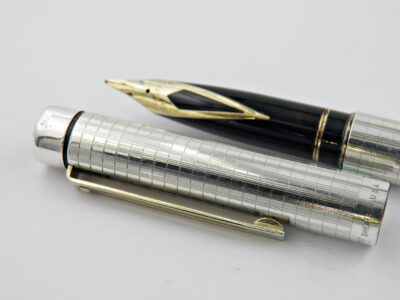 stylo plume Sheaffer Targa Argent massif motifs lignes 1980's – Image 3